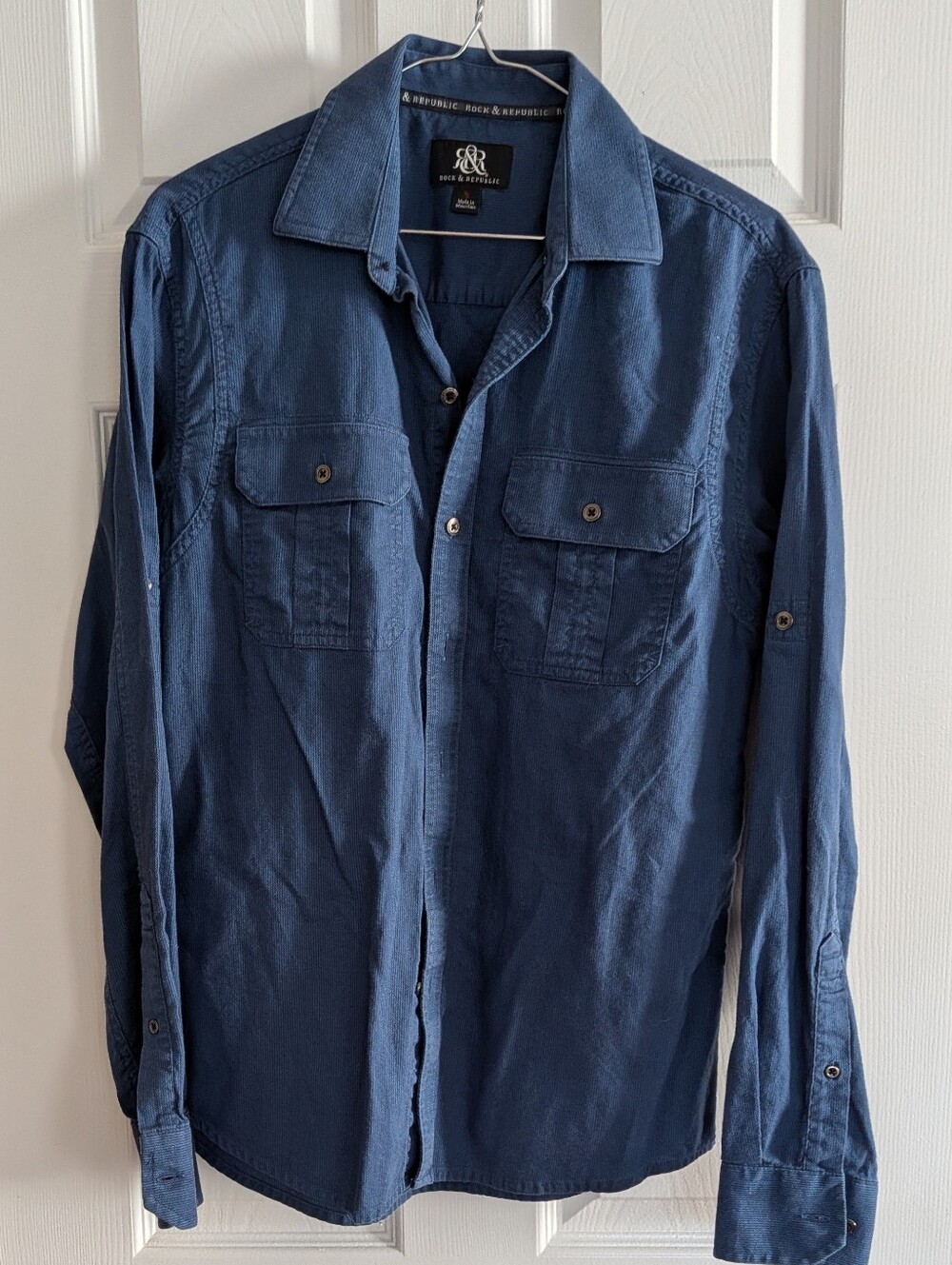 Rock & Republic Women's Navy Long-Sleeve Button-Down Shirt Sz S